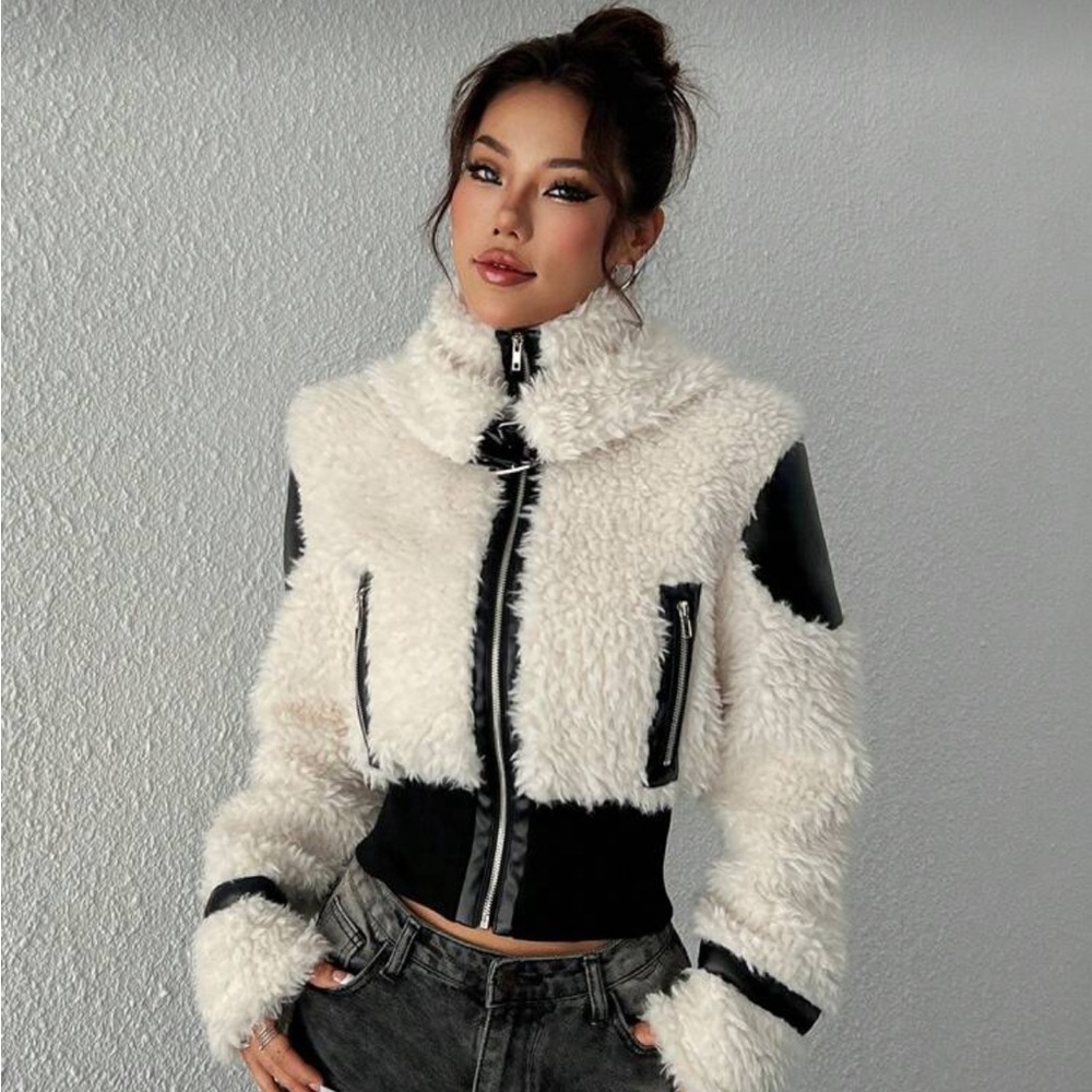 Black and White Teddy Jacket - Picture 2 of 6